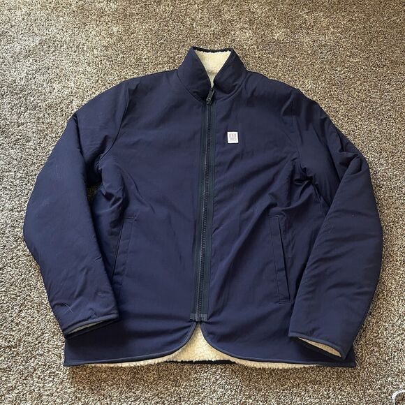 Topo Designs Reversible Sherpa Jacket Mens Small Cream Navy Blue Full Zip - Picture 6 of 7